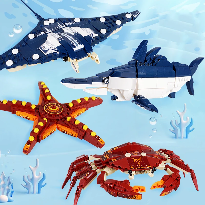 Aquarium Fish Lego - ตัวต่อสร้างสรรค์รูปสัตว์ทะเล ปู ม้าน้ำ ปลาหมึก ฉลาม ของเล่นตัวต่อ