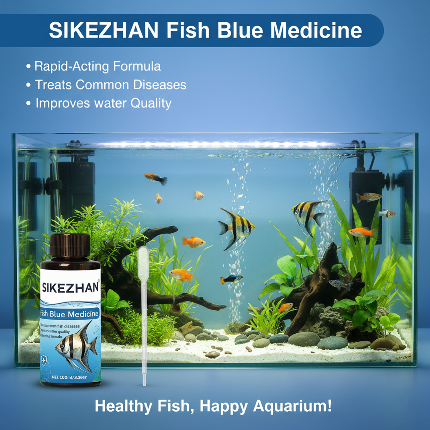 Aquarium Fish Diseases - น้ำยาเมทิลีนบลูขนาดใหญ่ 500 มล. สำหรับรักษาโรคในปลา ป้องกันเชื้อรา โรคจุดขาว