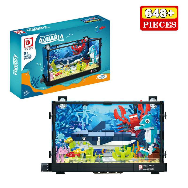 Aquarium Fish Lego - ตัวต่อสร้างระบบนิเวศฉลาม 648 ชิ้น แบบจำลองตู้ปลาทะเล พร้อมปลาหลากหลายชนิด ปะการัง