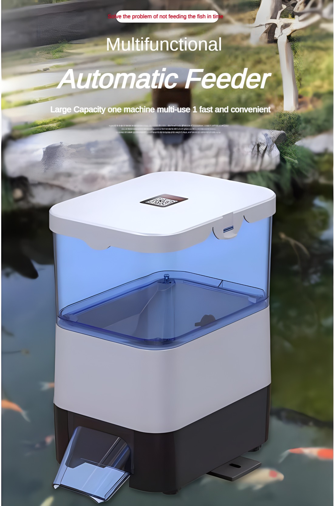 Aquarium Fish Feeder Automatic - Evnice เครื่องให้อาหารปลาอัจฉริยะ, เครื่องให้อาหารปลาขนาดใหญ่สำหรับตู้ปลากลางแจ้ง/ในร่ม pemberi Makan Ikan