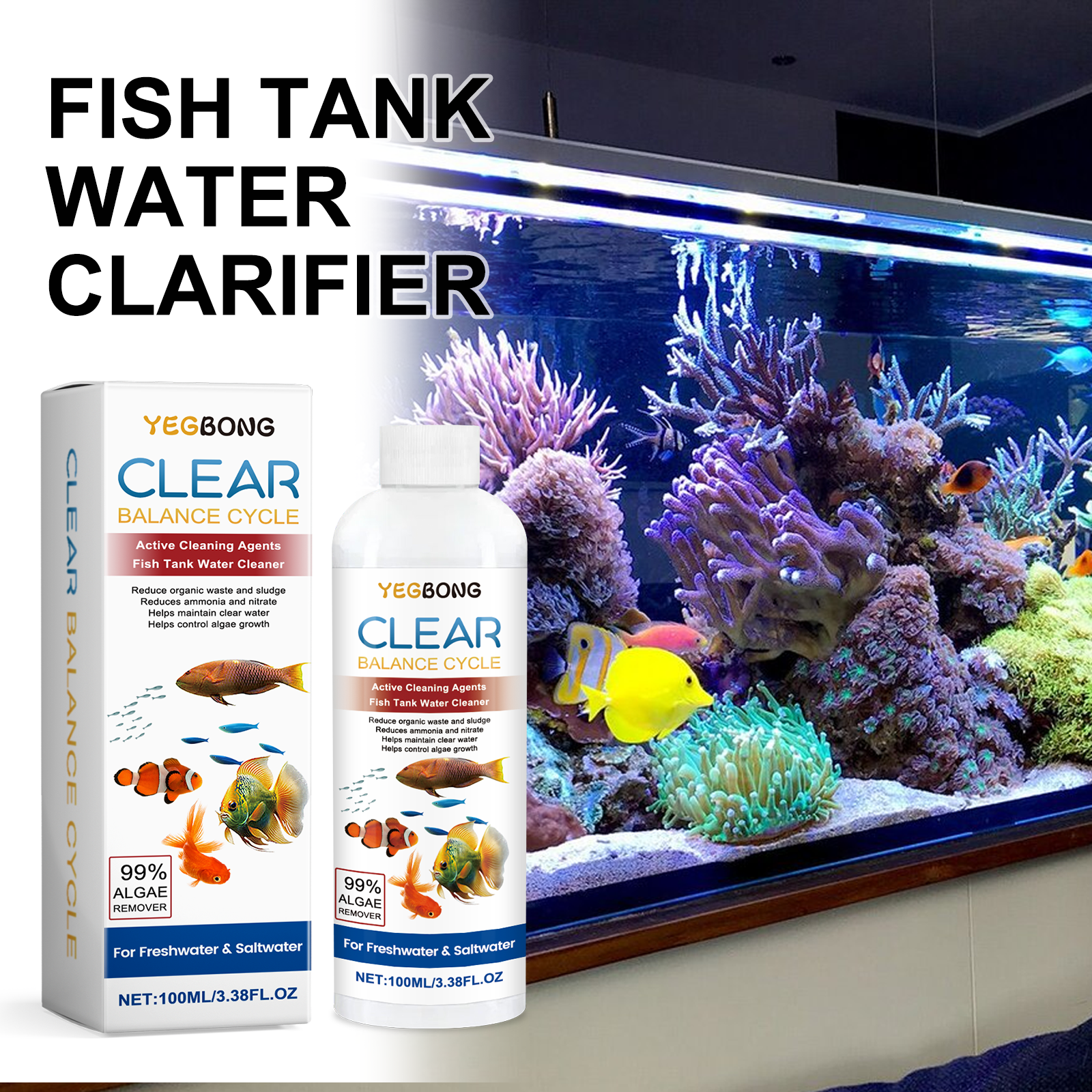 Aquarium Fish Maintenance - Aquarium Water Clarifier 100ml น้ําจืดน้ําเค็ม Fish