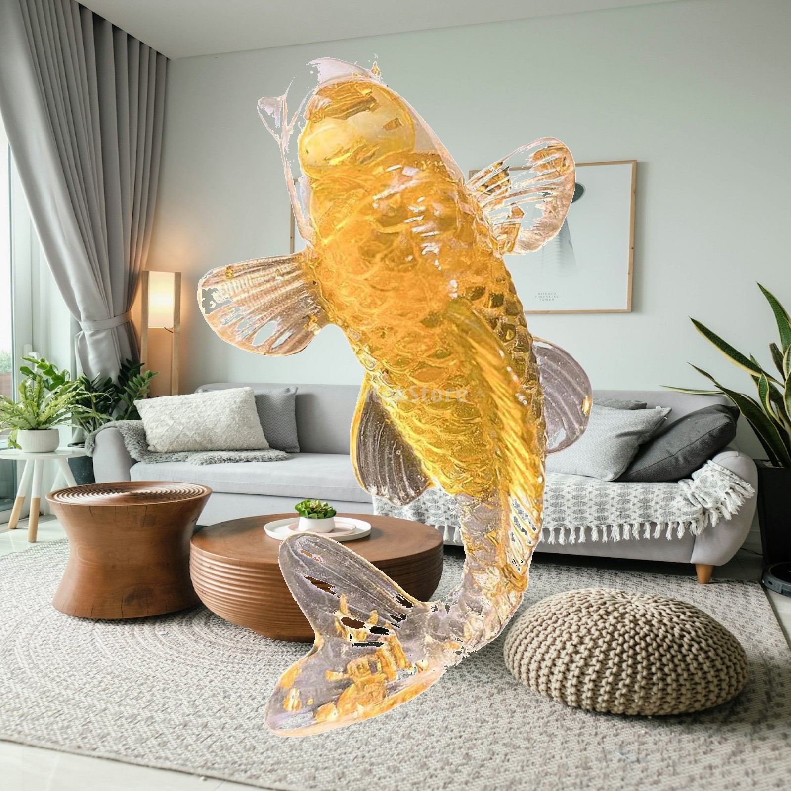Aquarium Fish Japanese - รูปปั้นปลาคาร์ฟเรซิ่นเหมือนจริง ของตกแต่งน่ารักนำโชค ปลาคาร์พญี่ปุ่น ของประดับตกแต่งโต๊ะสำหรับบ้านและตู้ปลา