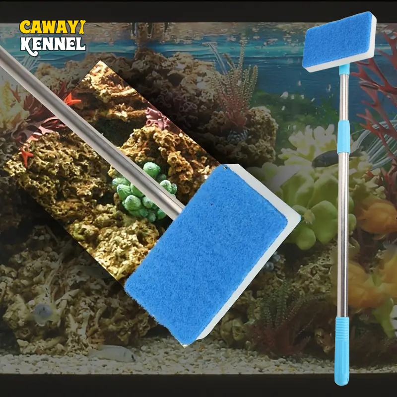 Aquarium Fish Maintenance - ด้ามจับยืดไสลด์ 55-95 ซม. 180 ° ปรับทําความสะอาดเครื่องขัดพื้นตู้ปลาตู้ปลากระจกหน้าต่างสาหร่ายแปรงทําความสะอาดฟองน้ําสองด้าน