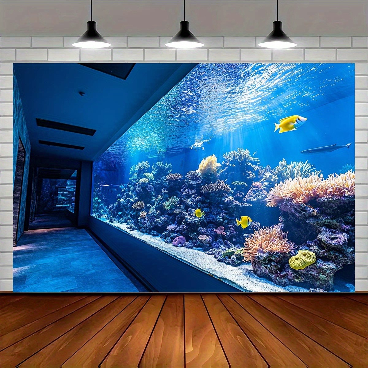 Aquarium Fish Bowl - พรมแขวนผนังลายปะการังใต้น้ำสีสันสดใส ตกแต่งบ้าน ห้อง หรืองานปาร์ตี้