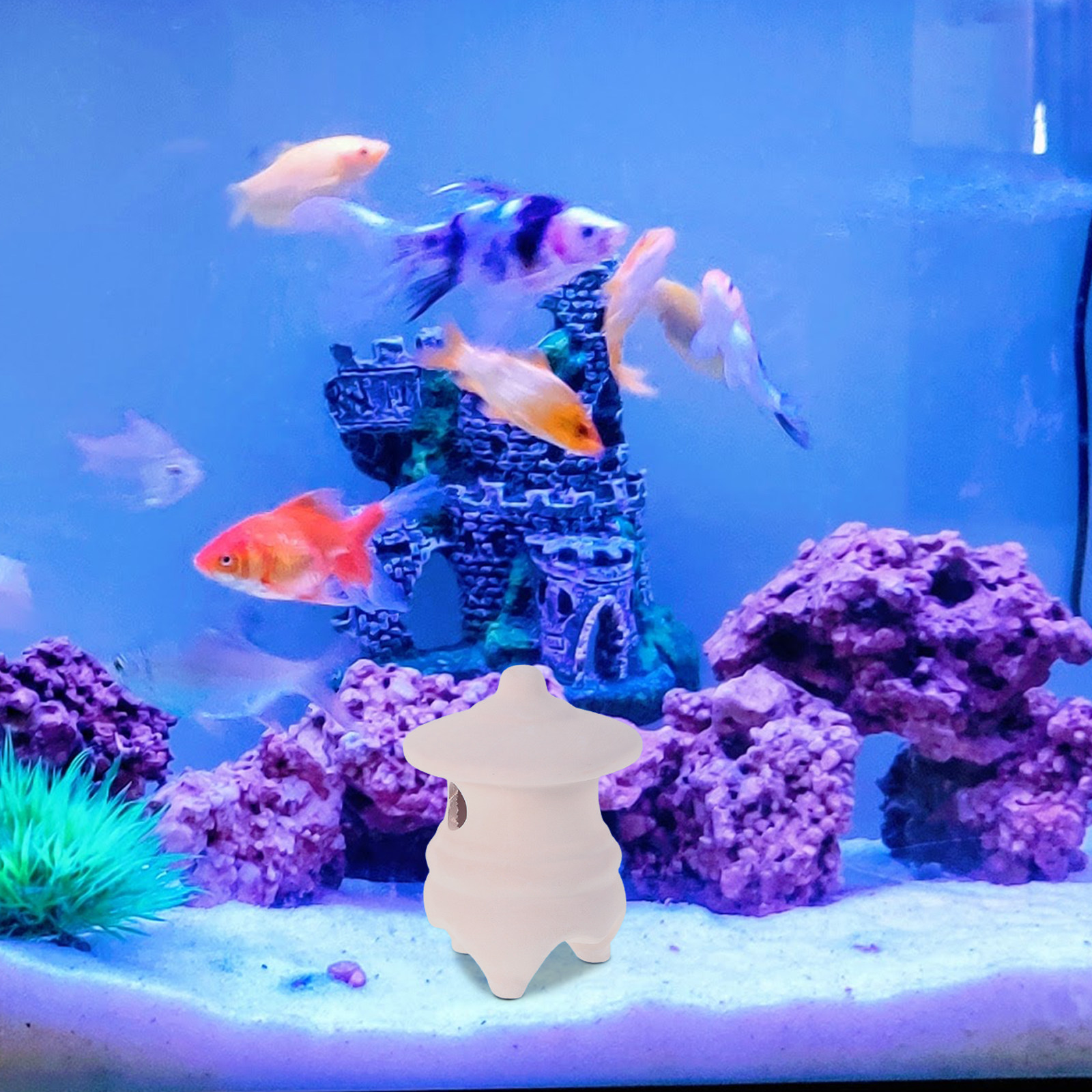 Aquarium Fish Japanese - ของตกแต่งตู้ปลาเซรามิก 2 ชิ้น ถ้ำปลาสำหรับซ่อนตัวของปลากัดและกุ้ง ที่พักพิงในตู้ปลา ดีไซน์โคมไฟญี่ปุ่น