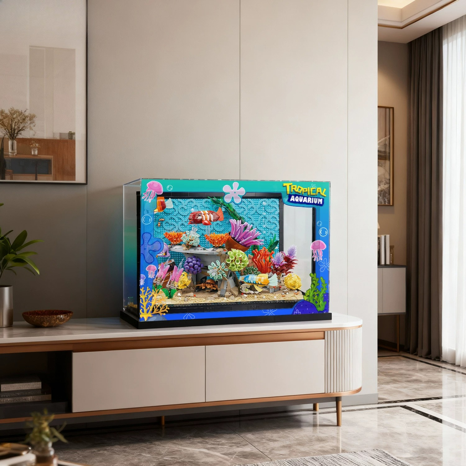 Aquarium Fish Lego - กล่องอะคริลิคใส - ใช้สำหรับจัดเก็บและจัดระเบียบตู้ปลาเลโก้ 10366 รุ่นทรอปิคอล พร้อมฟังก์ชั่นกันฝุ่น