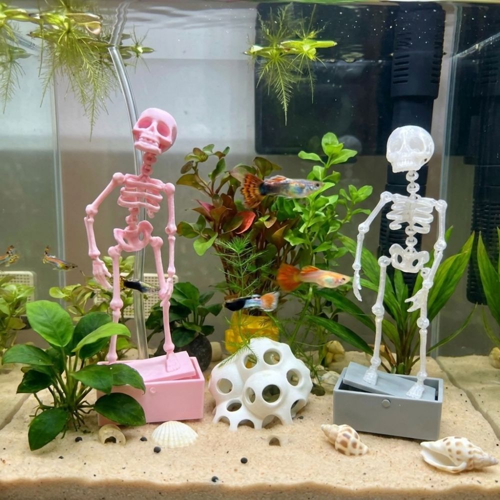Aquarium Fish Diseases - เครื่องเติมอากาศรูปโครงกระดูกเต้นรำ 3 มิติ สำหรับตู้ปลา พร้อมท่ออากาศ ของตกแต่งรูปหัวกะโหลกเต้นรำในตู้ปลา