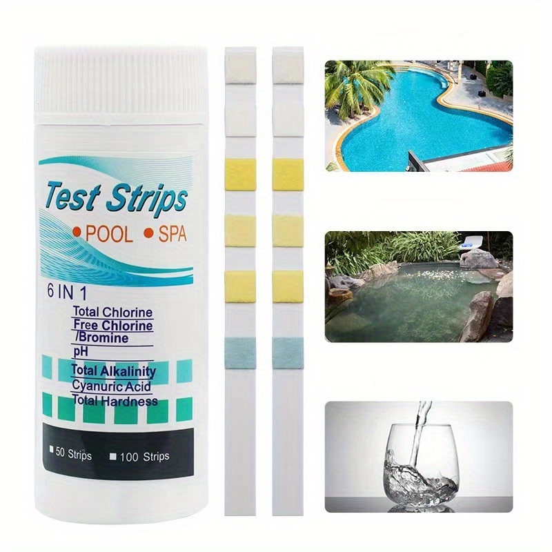 Aquarium Fish Bowl - แถบทดสอบน้ำสำหรับสระว่ายน้ำและสปา 6-in-1 วัดค่า PH, คลอรีน, โบรไมน์,