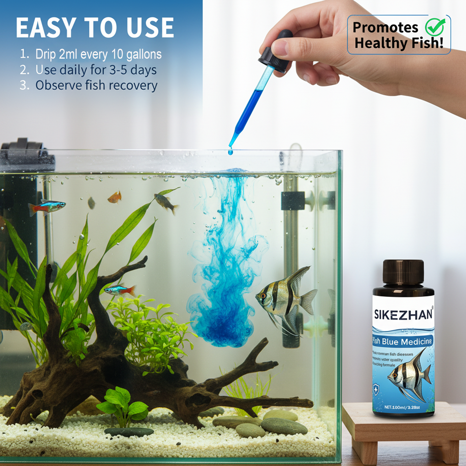 Aquarium Fish Diseases - น้ำยาเมทิลีนบลู 500 มล. สำหรับบำบัดปลาในตู้ปลา ป้องกันโรคไอช์ จุดขาว