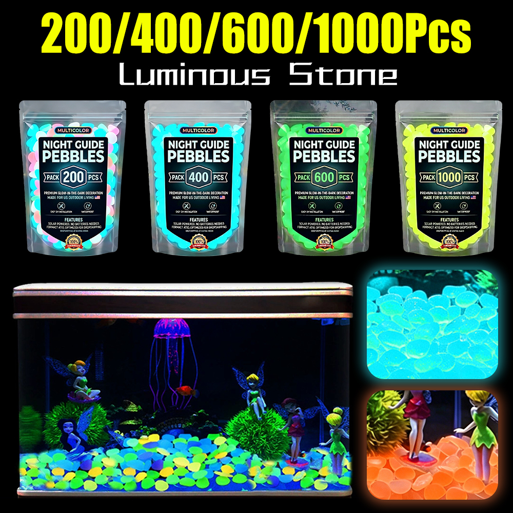 Aquarium Fish That Glow In The Dark - 200-1000 ชิ้น หินเรืองแสงในที่มืด หินกรวดตกแต่งเรืองแสง สำหรับตกแต่งภายนอก ตกแต่งสวนปลา
