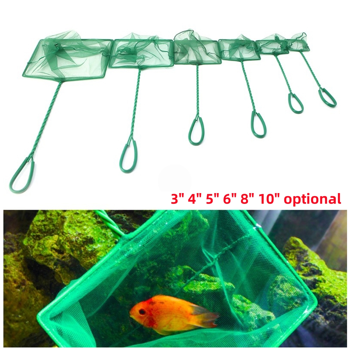 Aquarium Fish Maintenance - 3 ~ 10 นิ้วแบบพกพาไนลอนสีเขียวปลาสุทธิ Aquarium ยาวสแควร์ถังปลาปลาเล็กๆกุ้ง