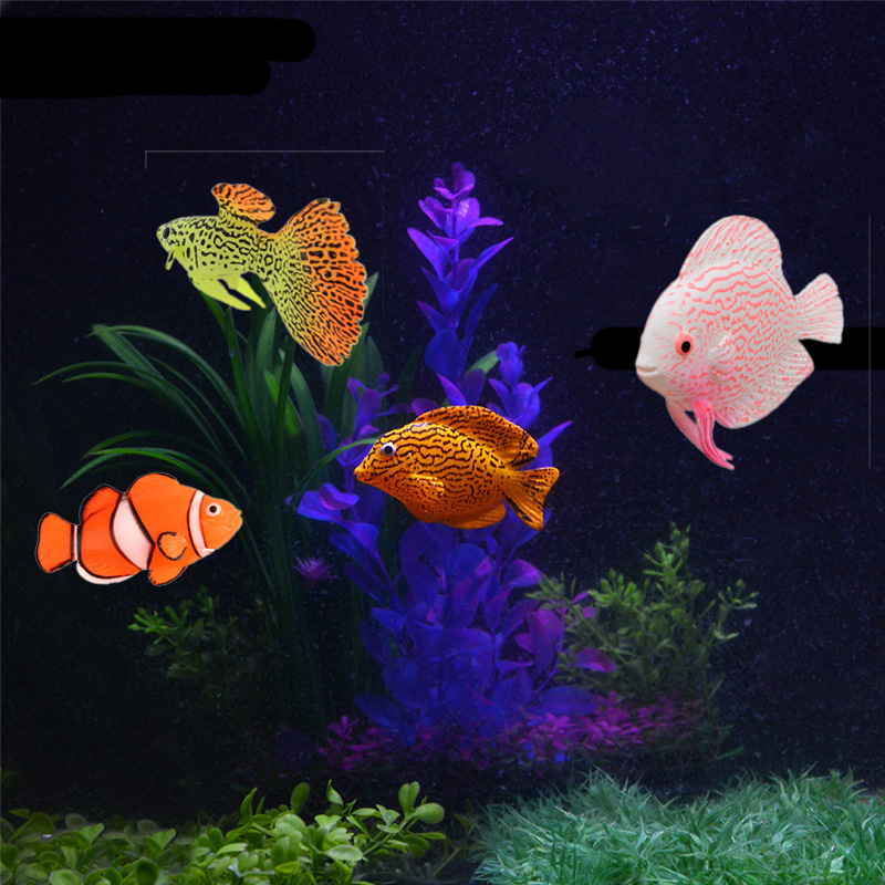Aquarium Fish That Glow In The Dark - ปลาซิลิโคนเรืองแสงในที่มืด ของตกแต่งตู้ปลา ปลาการ์ตูน ของประดับตกแต่งตู้ปลาทะเล