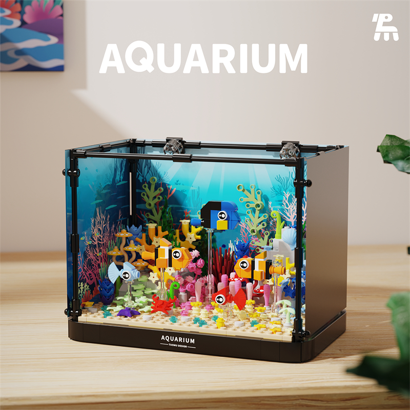 Aquarium Fish Lego - บล็อกต่อสร้างตู้ปลา ฉากโลกใต้น้ำ ของเล่นประกอบรูป วัสดุพลาสติก ABS ของตกแต่งบ้านสุดสร้างสรรค์