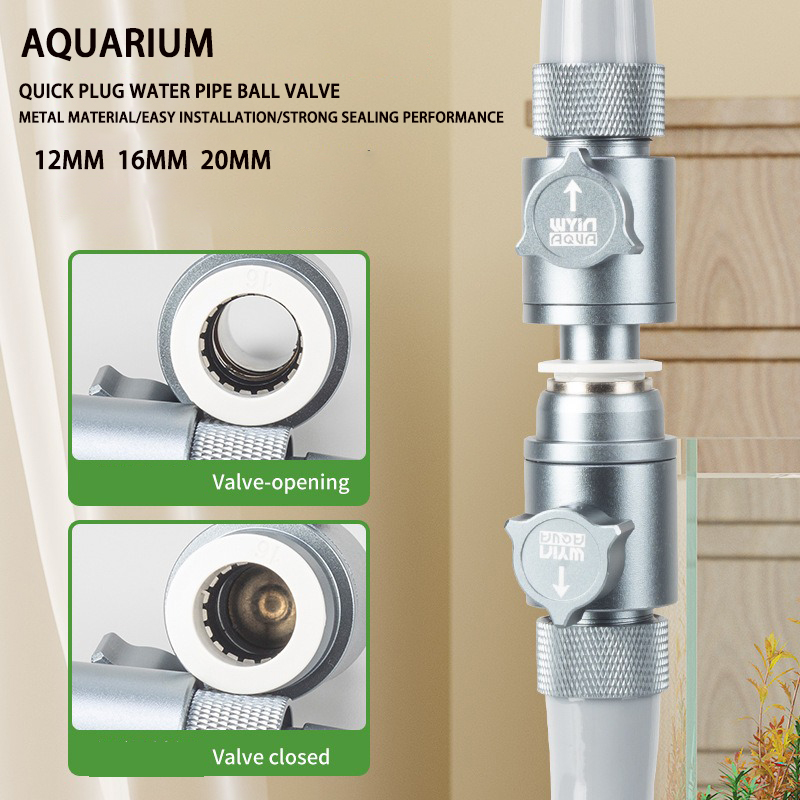 Aquarium Fish Ball - อุปกรณ์ต่อท่อเข้า-ออกตู้ปลาแบบ DIY พร้อมวาล์วบอลแบบปลดเร็ว ตัวควบคุมการไหลของน้ำ อุปกรณ์เสริมสำหรับตู้ปลาและเครื่องกรอง
