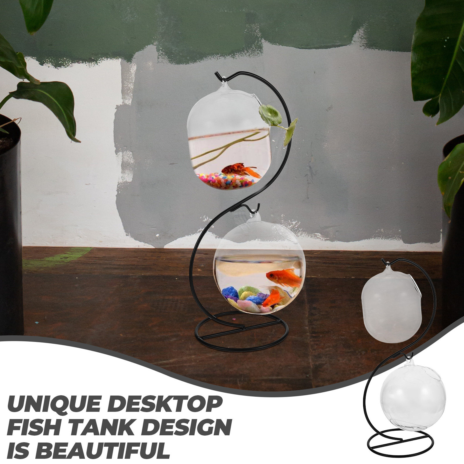 Aquarium Fish Bowl - 1 ชุดตู้ปลาตั้งโต๊ะแบบสร้างสรรค์ โหลแก้วสำหรับเลี้ยงปลา อเนกประสงค์ ใช้เป็นแจกันปลูกต้นไม้ โหลปลาใสสำหรับตกแต่งบ้าน