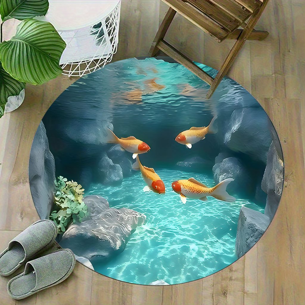 พรมรูปทรงกลมลายบ่อปลาคาร์ฟ ขนฟ - Aquarium Fish Japanese บทวิจารณ์และราคา