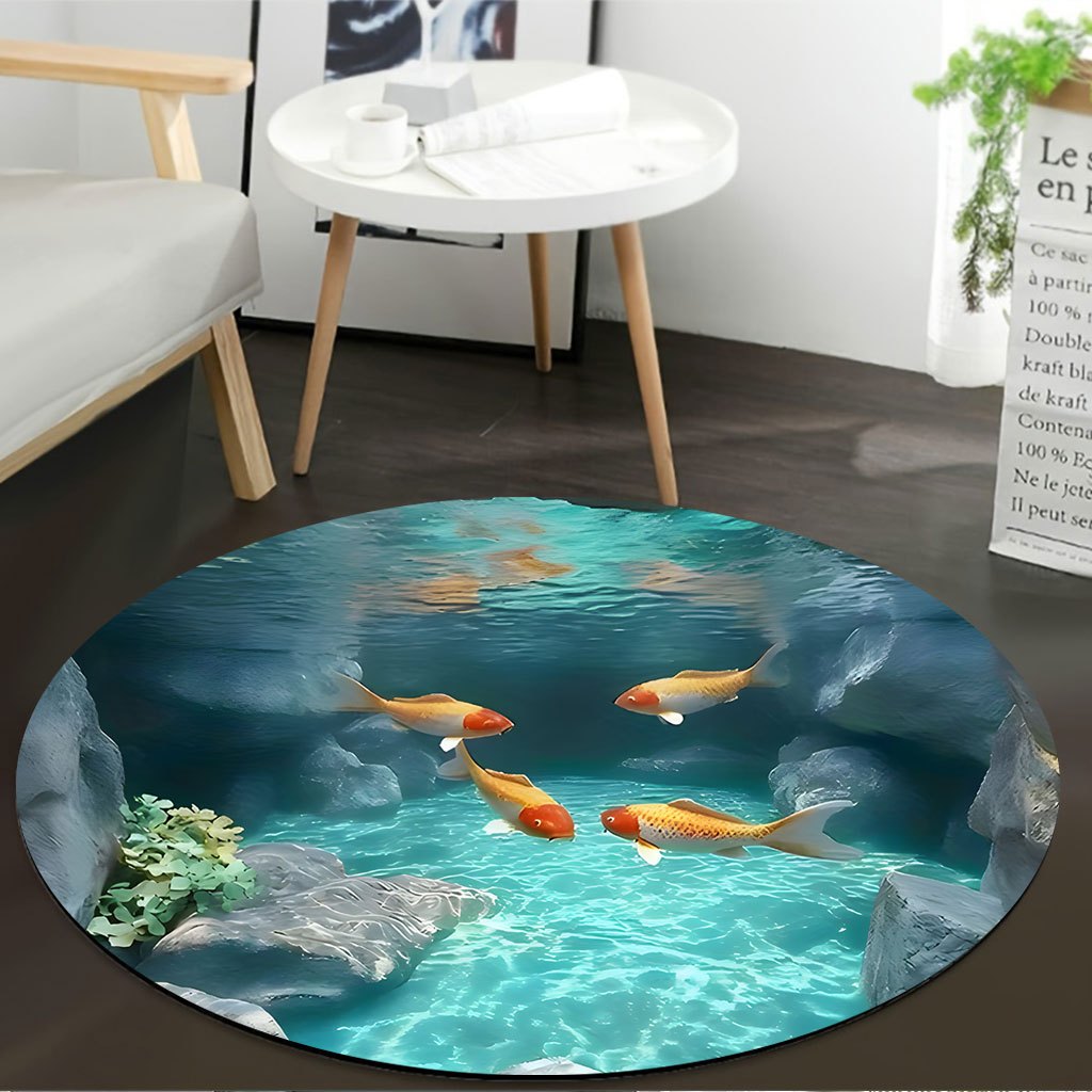 พรมรูปทรงกลมลายบ่อปลาคาร์ฟ ขนฟ - Aquarium Fish Japanese บทวิจารณ์และราคา